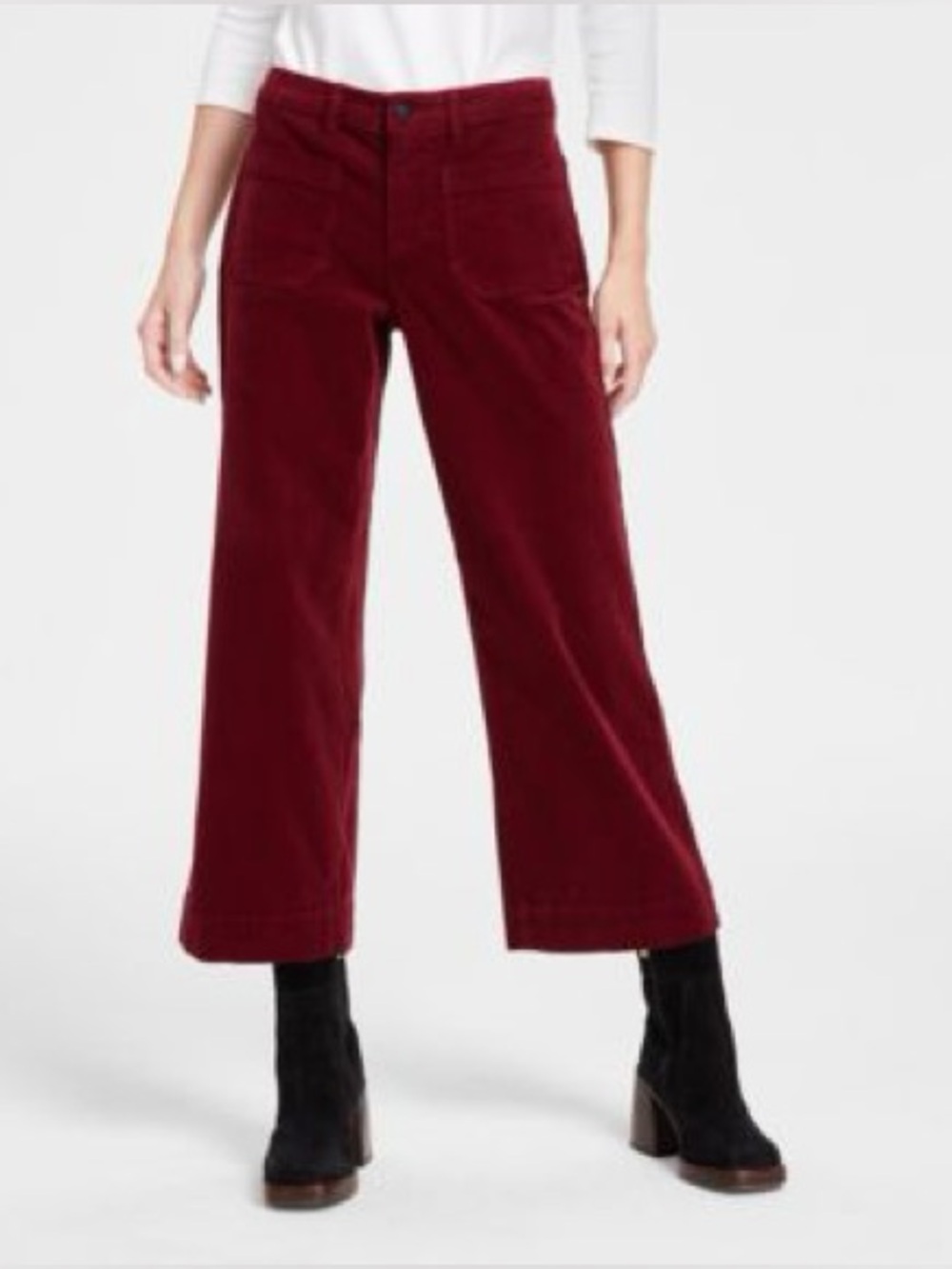 Liverpool Deep Wine Red Wide-Leg Corduroy Pants